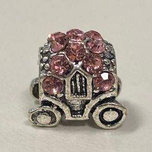 Bling Pink Stone Silver Carriage Charm 4 Pandora
